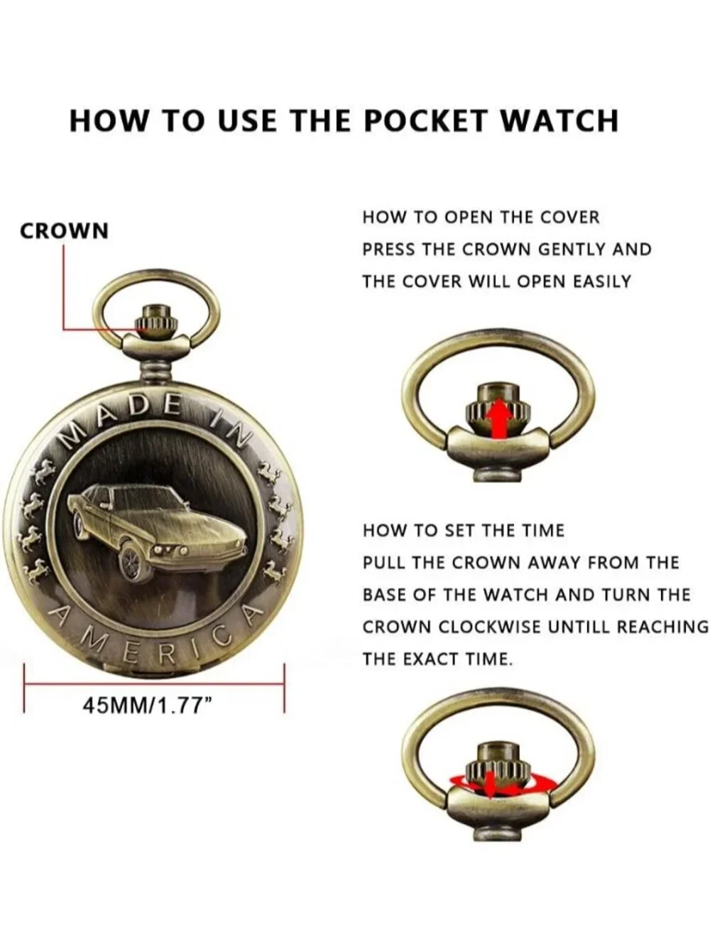 Men's Brown Analog Quartz Car Shape Pendant Necklace Round Case Pocket Watch